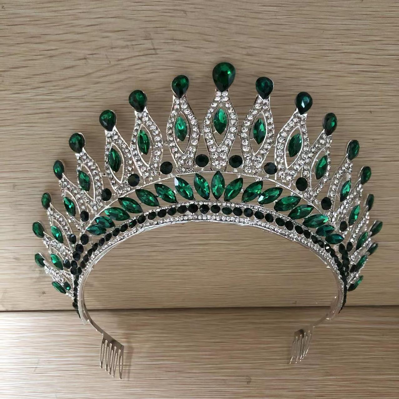 LUOXIN New Custom Wedding Pageant Tiara Crown Rhinestone Wedding Bridal Tiaras зелёный
