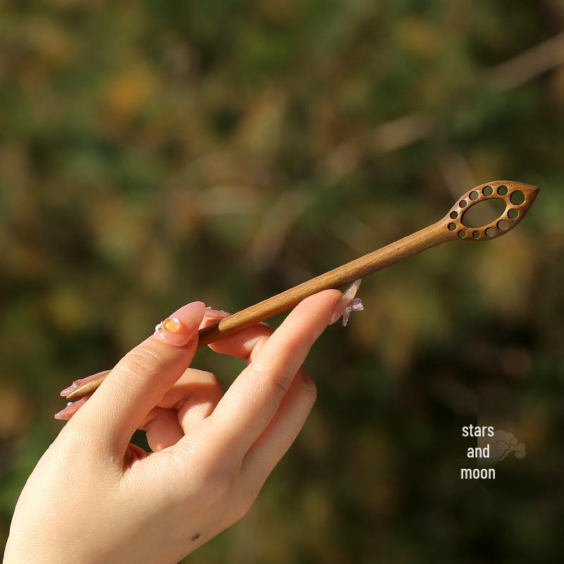 High-End Natural Ebony Wood Hairpin - Extended Chinese Ancient Style Black Hair Bun Accessory