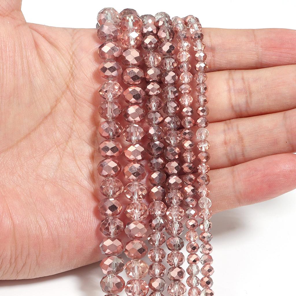4/6/8mm Faceted Crystal Rondelle Beads Light Red Copper Glass Abacus Loose Spacer Beads for Jewelry Making DIY Bracelet Findings