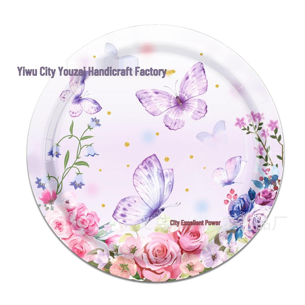 Children's Spring Flowers & Butterflies Party Set - Disposable Plates, Tablecloth & Napkins