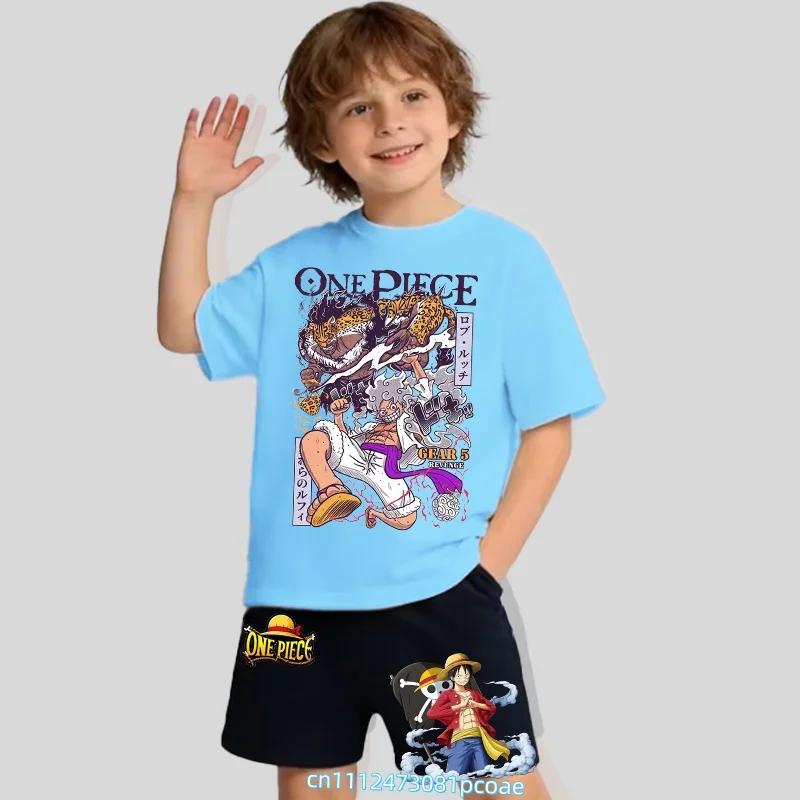 One Piece Children's Polyester Short-Sleeved Shorts Set with Cartoon Print - Boys' Sports Shirt for Summer T-Shirt Set of 2 Pieces