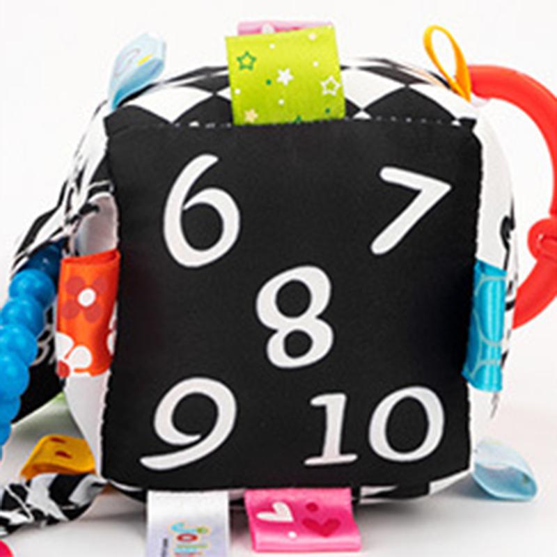 Černobílá hračka na kočárek s vysokým kontrastem pro ranou výchovu miminka, plyšová hračka s chrastítky, kroužky, závěsná hračka pro 0