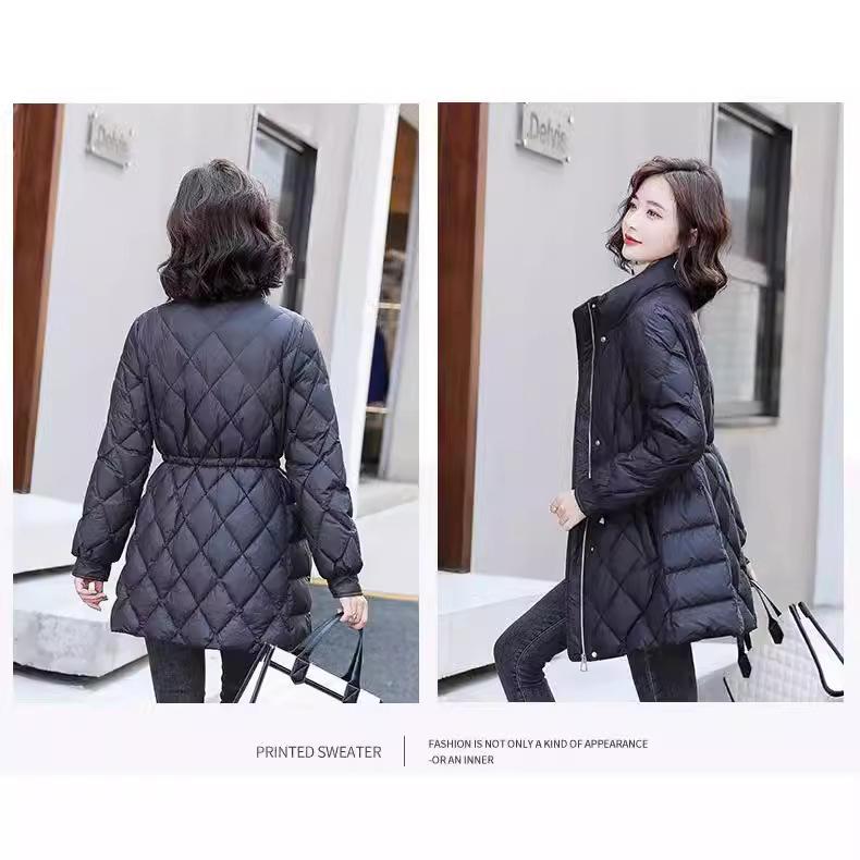 Winter New Rhombus Down Jacket Women's Light and Thin Temperament Socialite Small White Duck Down Jacket