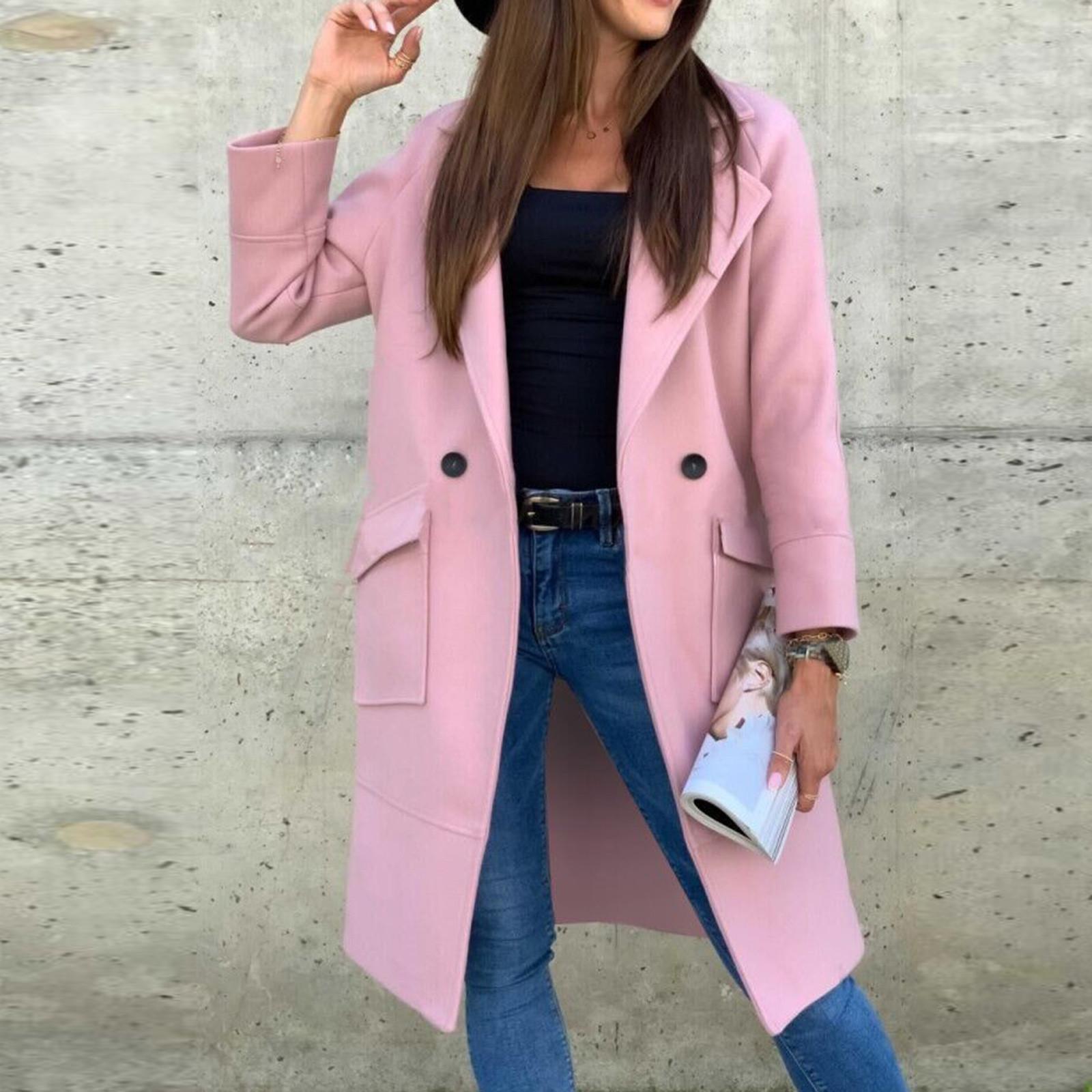 

Женская мода свободный повседневный и зимний однотонный твидовый пиджак на пуговицах XXXL розовый