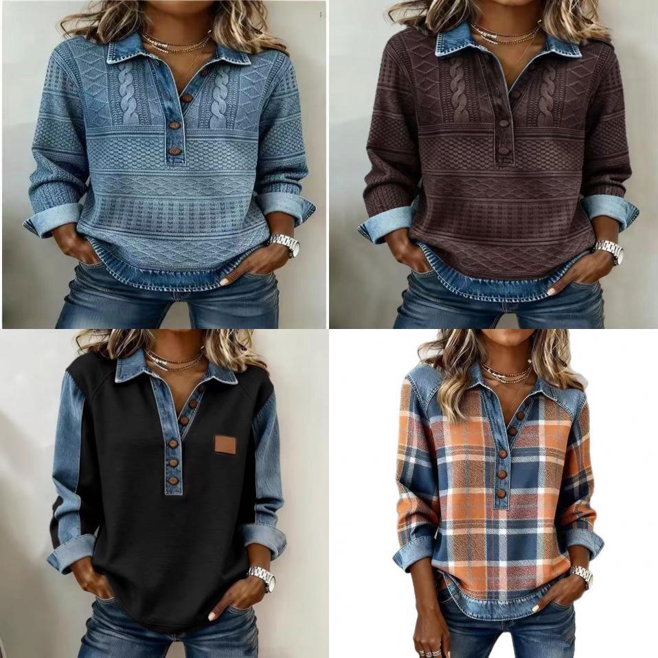 Effect Color Block Women Pullover Sweatshirt With Collared Design For Casual Daily Wear