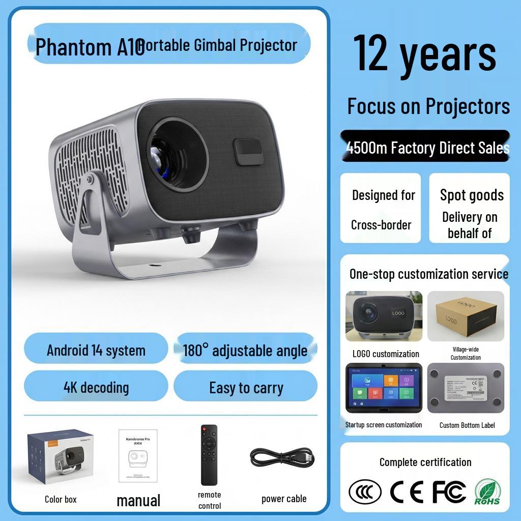 

A10 Ultra HD Mini Projector: Android 13, Bluetooth, Portable for Home and Bedroom Use UK Plug