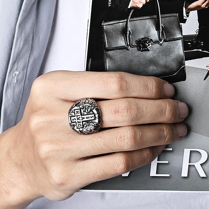 Stainless Steel 2023 New Retro Skull Ring for Man Chic Fancy Halloween Cross Jewelry Party Gift