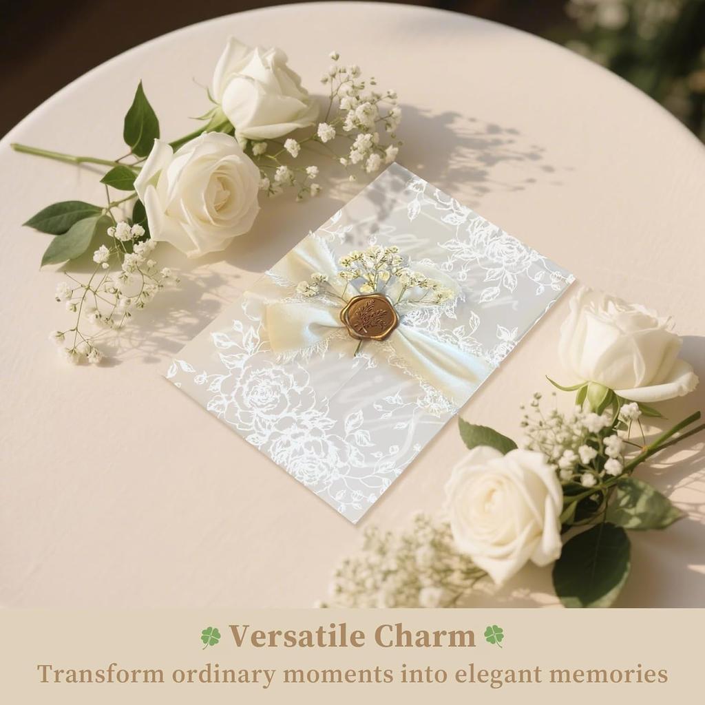 Vellum Jackets for 5x7 Envelopes For Invitations Wedding Invitation Envelopes Vellum Paper Kit Sleeves Pre-Folded Floral Wraps Jacket Wildflower for