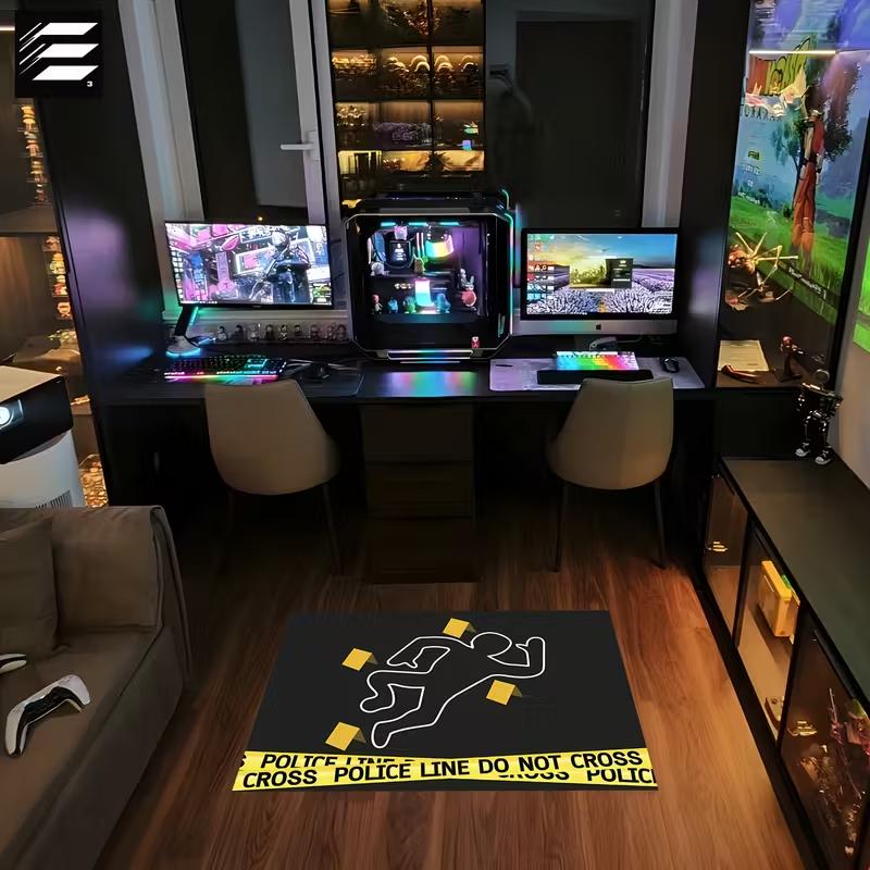 Crime Scene Print Carpet - Forensic Theme Play Mat for With Non-Slip Features Personality Independent and Unique Fashionable