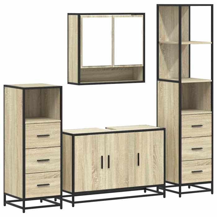 VidaXL Ensemble De Meubles De Salle De Bain 4 Pcs Chêne Sonoma, Armoire De Salle De Bain, Armoire De Rangement De Toilette, 3301281