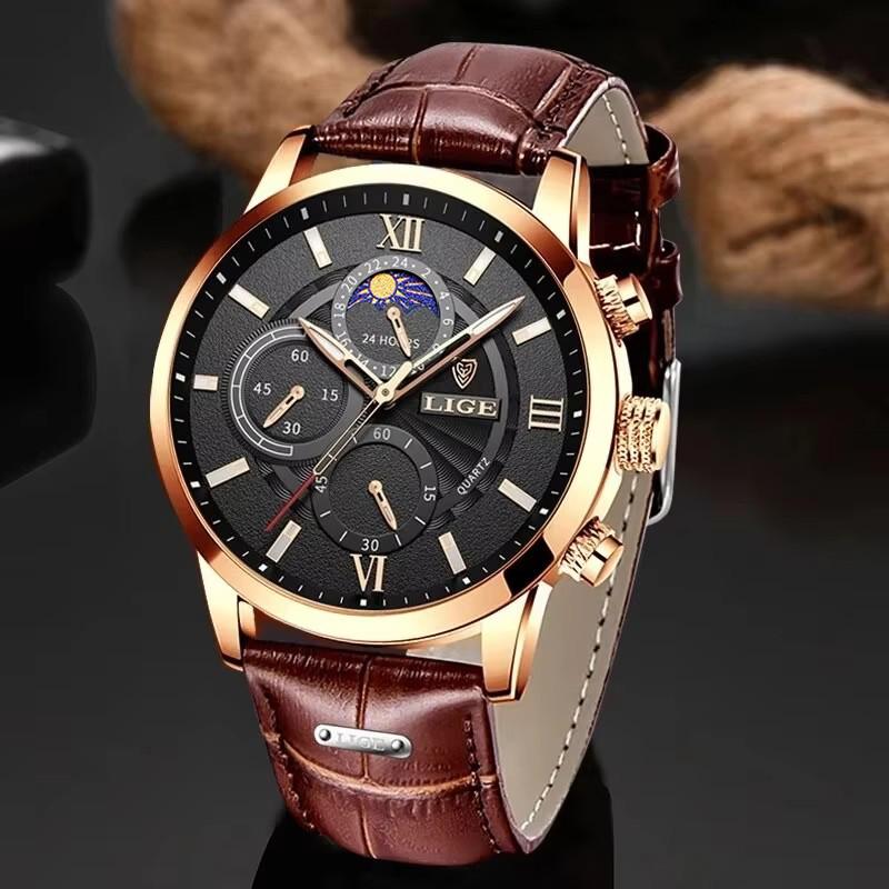 New Mens Watches Top Brand Luxury Brown Leather Casual Quartz Watch Men Sport Waterproof Clock Watch Relogio Masculino