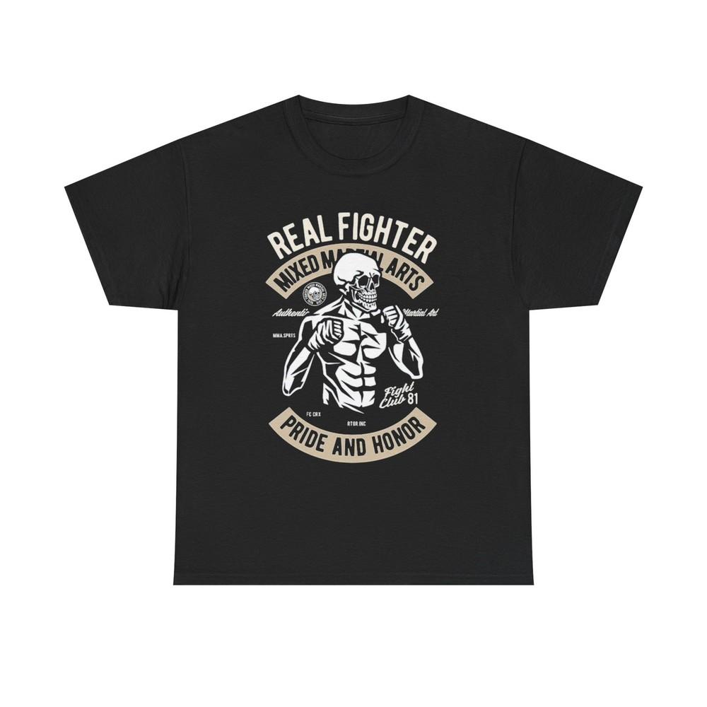 Мужская футболка с графическим принтом Real Fighter MMA Бокс Зал Унисекс Плотный Хлопок Унисекс Футболка L