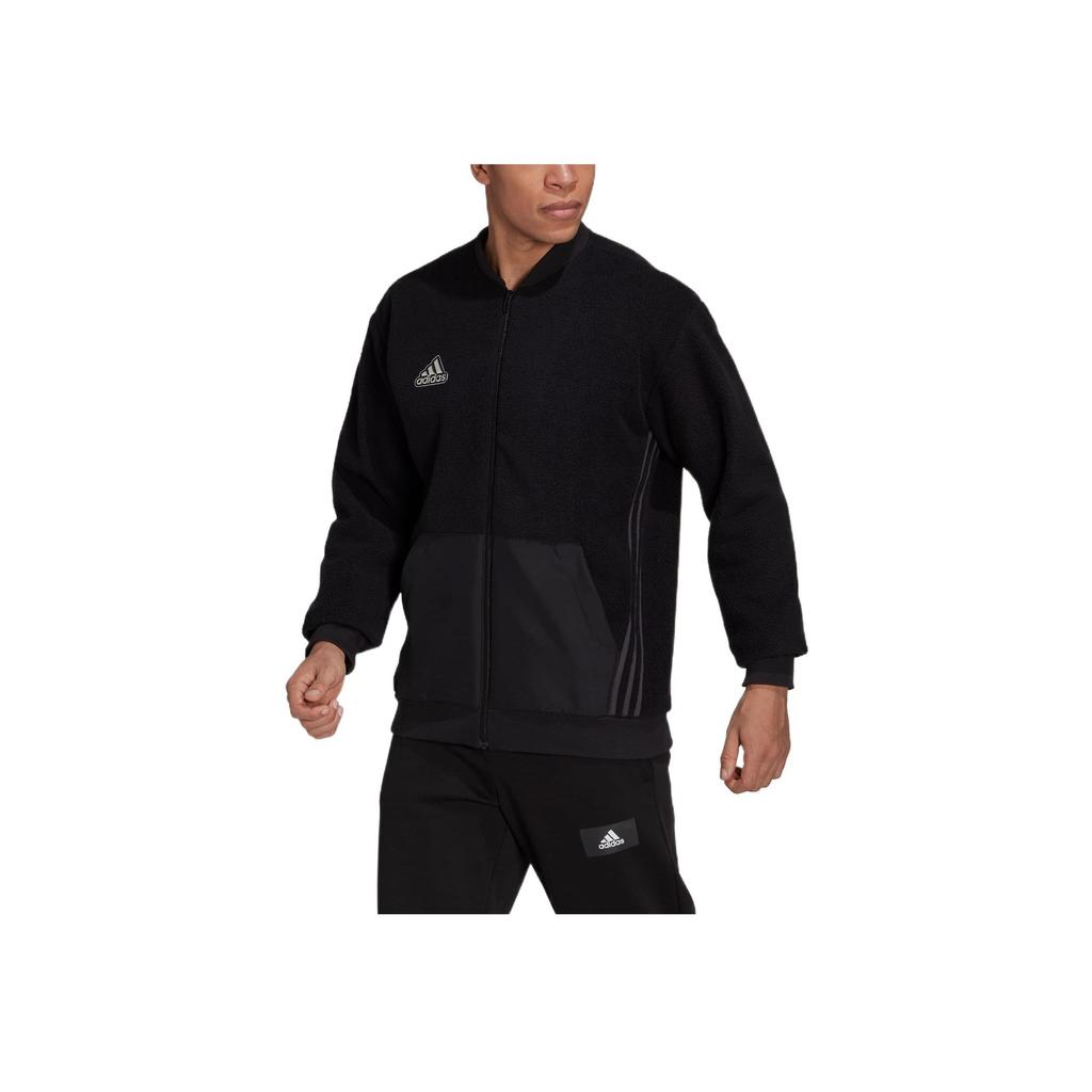 Adidas Logo Print Zip Long Sleeve Pilot Collar Jacket Men Jacket Black HL6920