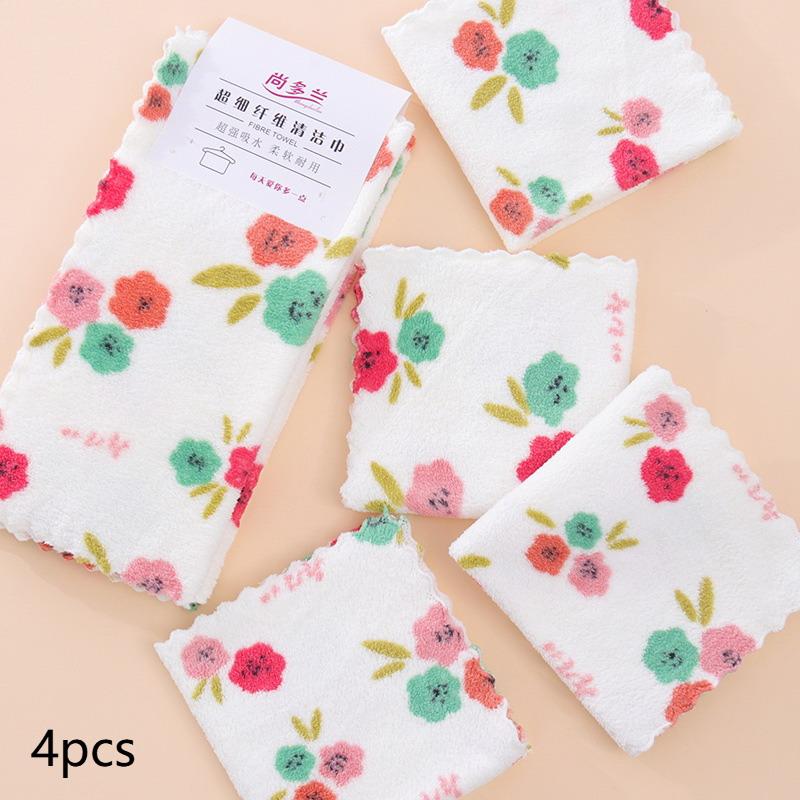 4Pcs Kitchen Cleaning Cloths Soft Absorbent Dishcloth Coral Fleece Sunflower Wiping Towel Rags Household Cleaning Cloth 30X30Cm