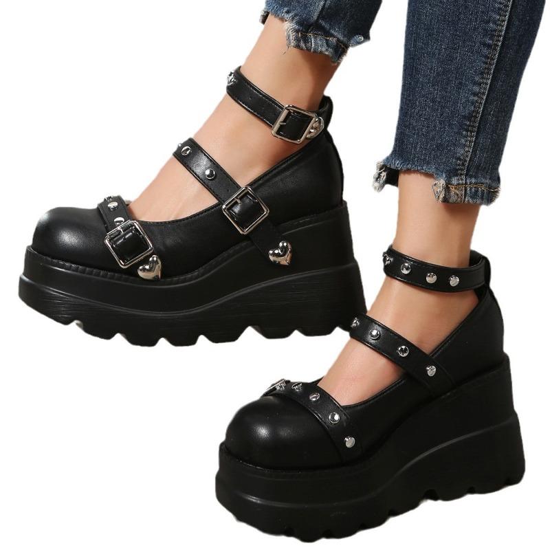 

Fashion 2025 Brand Ladies Shoes Belt Buckle Women s High Heels Fashion Dress New Shallow Best Seller Plus Size Platform Mary Jane Shoes 42 чёрный