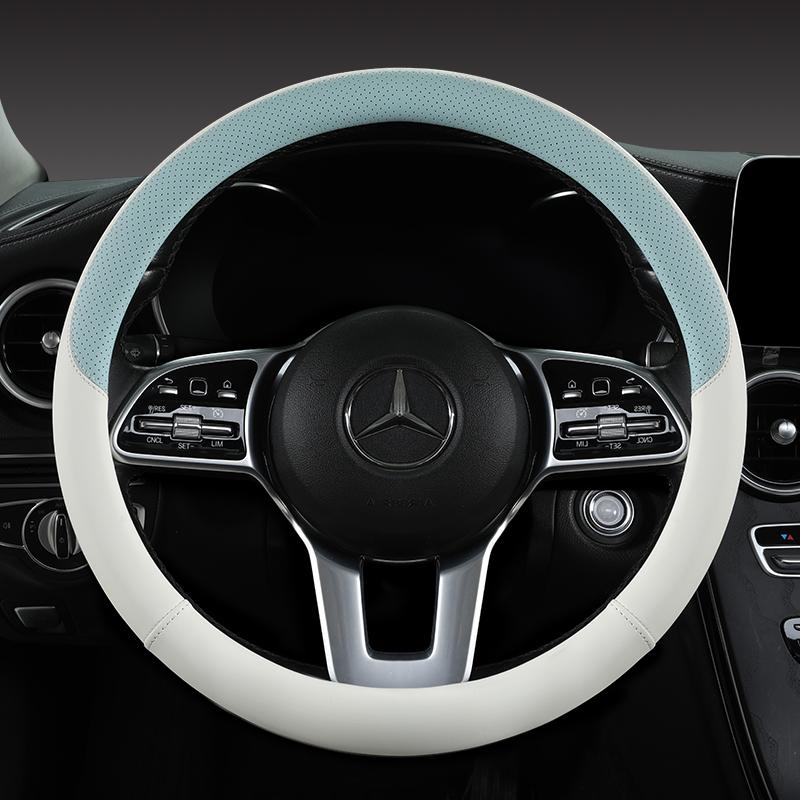 Perforated Nappa Leather Car Steering Wheel Cover Warm In Winter and Cool In Summer, Universal 15 Inch,  Anti-Slip, Odorless