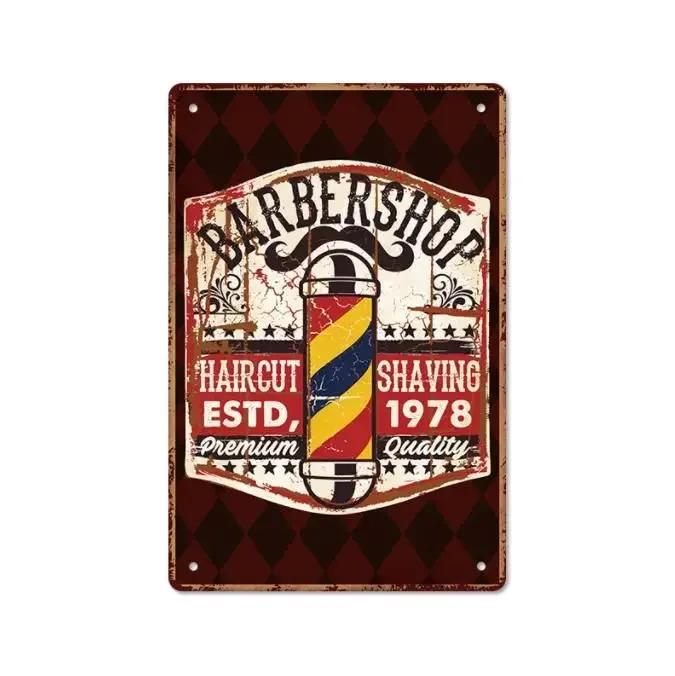 Nový plakát holičství retro kovová plechová cedule pozadí holičství nástěnná bezrámová dekorativní obývací pokoj domácí dekorace velikost 20X30 cm
