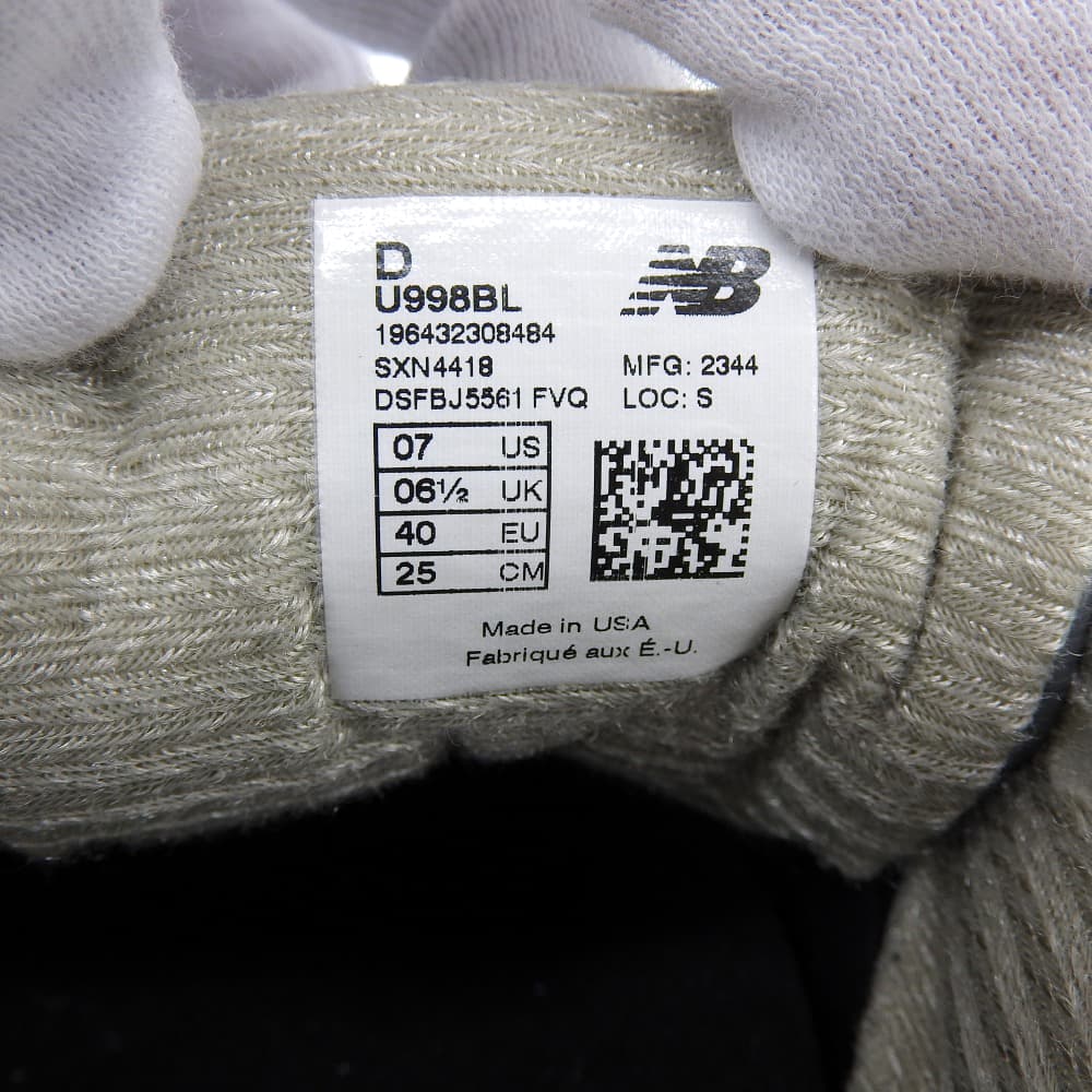 New Balance Excellent Condition Suede Low-top Sneakers, Made In the USA, Men's, Black, 9.8 Inches, U998BL Shoes 7(US) blackUsed