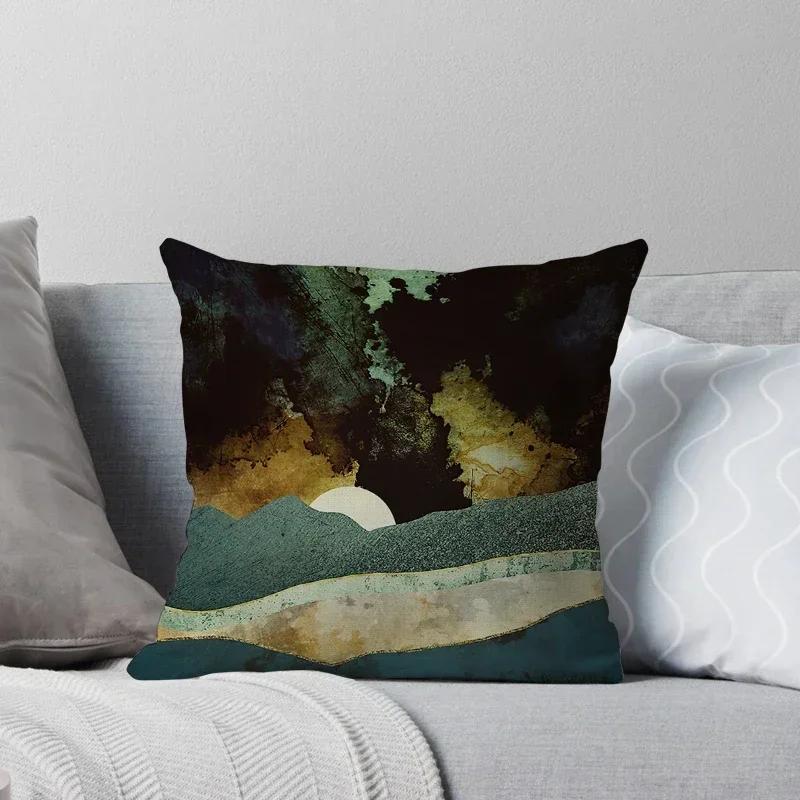 Watercolor Landscape Pattern Throw Pillow Cover With Short Plush Print Living Room Sofa Decoration Cushion Cover Pillow Covers