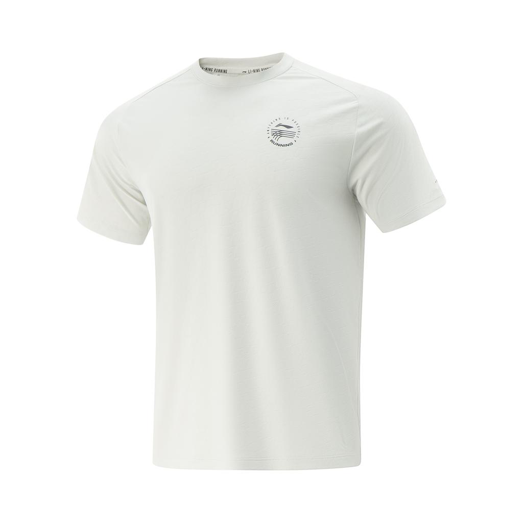 Li Ning Running Series Versatile Round Neck Letter Comfortable Simple Quick Dry Short Sleeve T-Shirt Men Tops White-Birch-Gray ATSV367-2