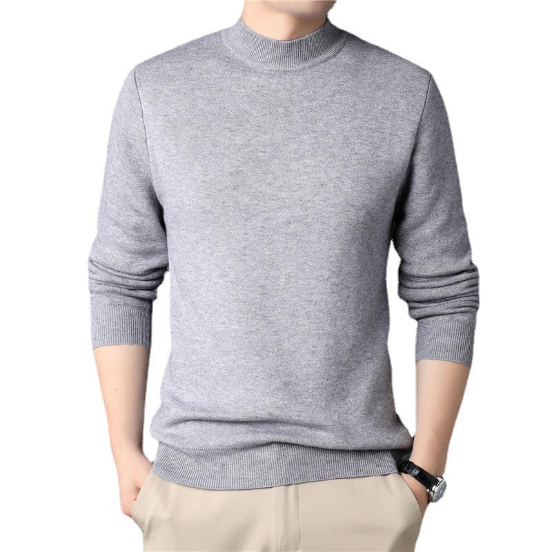 Douyin Men's Slim Fit Solid Color Sweater - Half High Collar, Spring/Autumn Base Layer