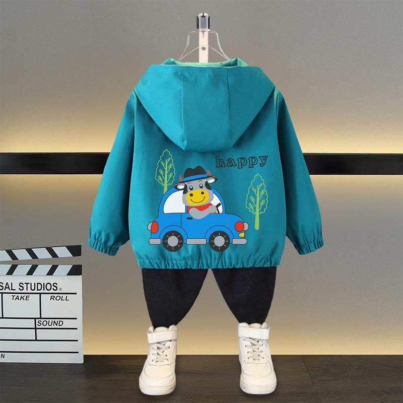 Spring and Autumn 1 2 3 4 5 6 Years Boys Coats Patchwork Cartoon Dinosaur Pattern Hooded Windbreaker Leisure Overcoat for Kids Birthday Present