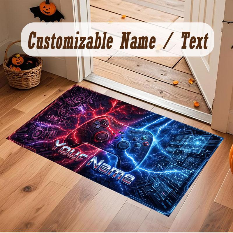Game Controller Theme Crystal Velvet Floor Rug Personalized Custom Name Text Warm Carpet Home Decoration