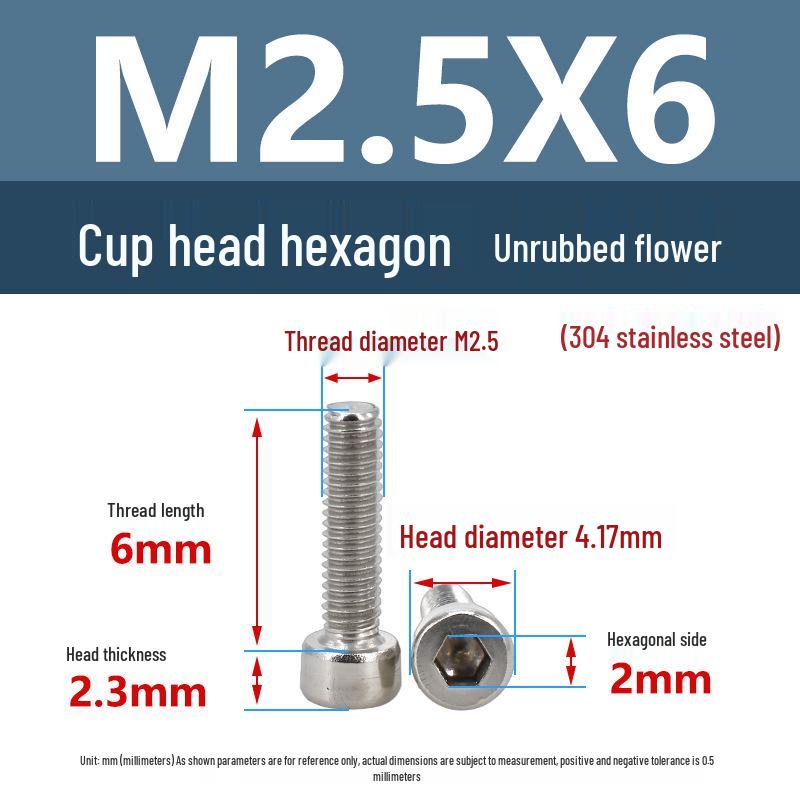 Yigu 304 Stainless Steel Socket Head Cap Screw, M2-M6 Cylindrical Head, Full Thread, Non-Knurled