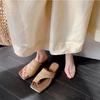 French Retro Vacation Style Woven Toe Cool Slippers Women's Outer Wear 2025 Summer New Niche Thick Heel Sandals