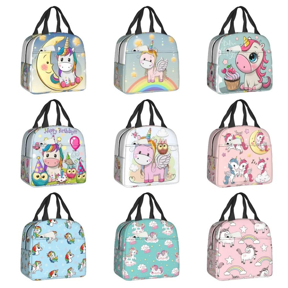 Bonito Unicornio Sentado en la Luna Lonchera Portátil para Mujer Enfriador Impermeable Térmico Aislado para Alimentos Bolsa de Almuerzo para Escolares Niños Estudiantes