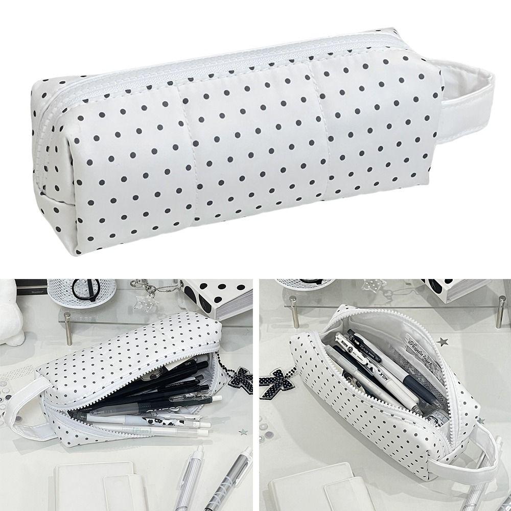 Zipper Design Pen Bag Polka Dot Pencil Case Portable Stationery Pouch  Gift