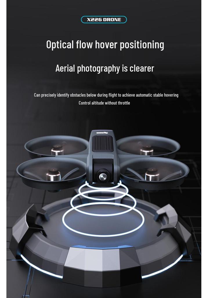 Cross X226VR Dual Image FPV Drone with Brushless Motors, Optical Flow Stability, and Aerial Photography Capability.