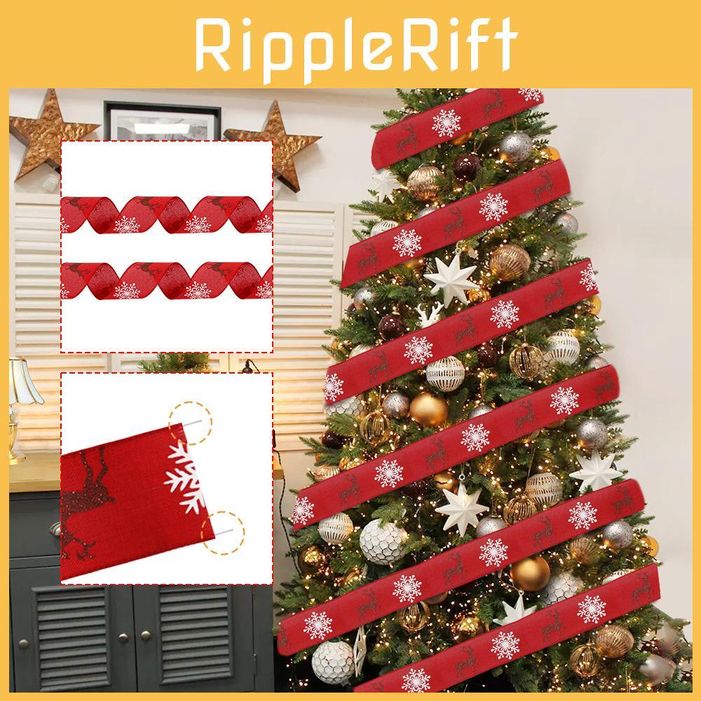 Delightful 2 Meter Christmas Tree Ribbon Featuring Reindeer And Snowflakes Perfect For Holiday Decor