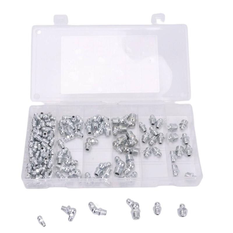 Grease Connection Fitting Assortment with Six-Sided Installation Bases for Machinery Lubrication Maintenance Tasks