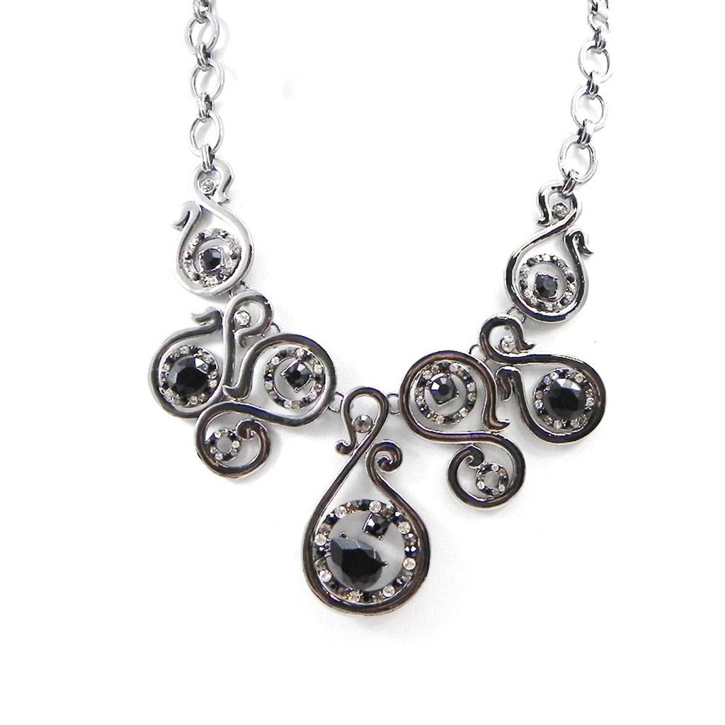NOA [I2234] - Black Silver 'Sissi' Designer Necklace