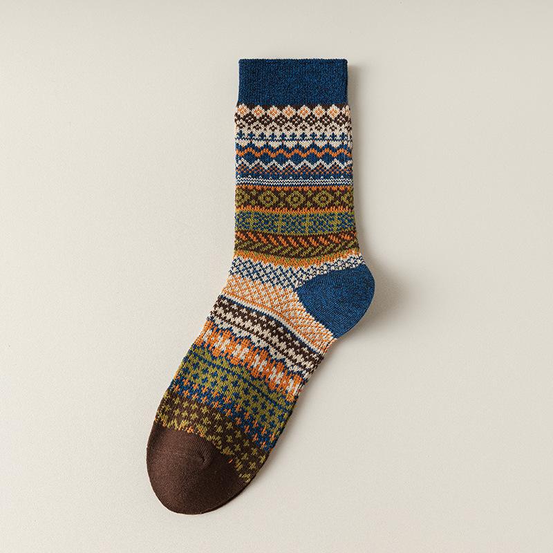 5 Pairs of Women's Spring and Autumn Vintage Ethnic Style Trendy Mid Calf Stackable Socks