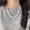 Vintage 12Mm High Quality Diamond Ball Buckle Faux Ao White Pearl Necklace Clavicle Chain