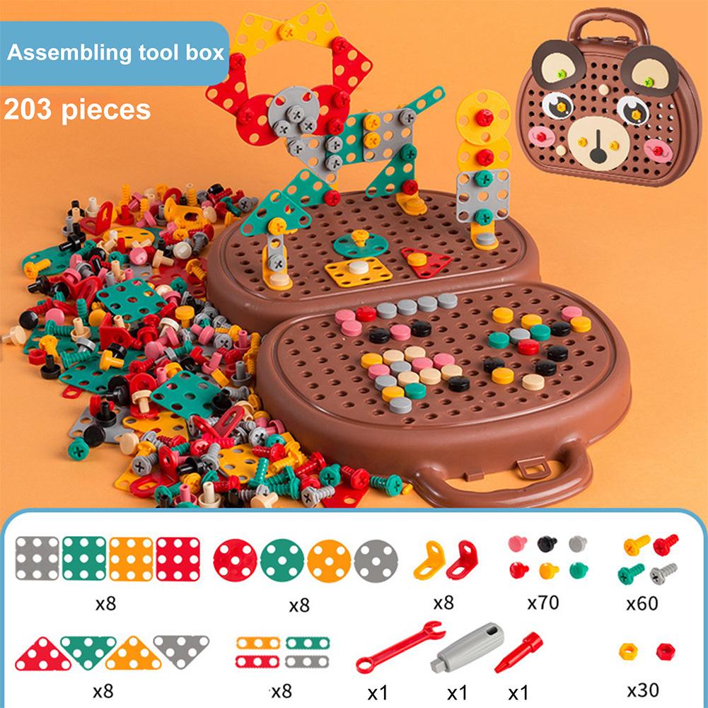 Creative Mosaic Puzzle Toy Electric Drill Puzzle Toy Trendy Bits Screw STEM Toy STEM Learning Educational Toys for Kids