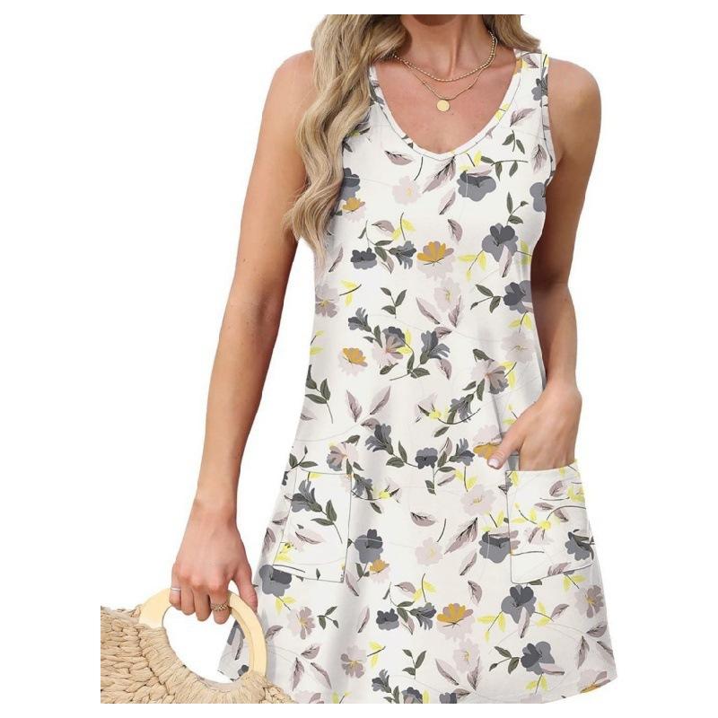 Spring and summer new models for hot-selling ins wind sleeveless printed suspender dress