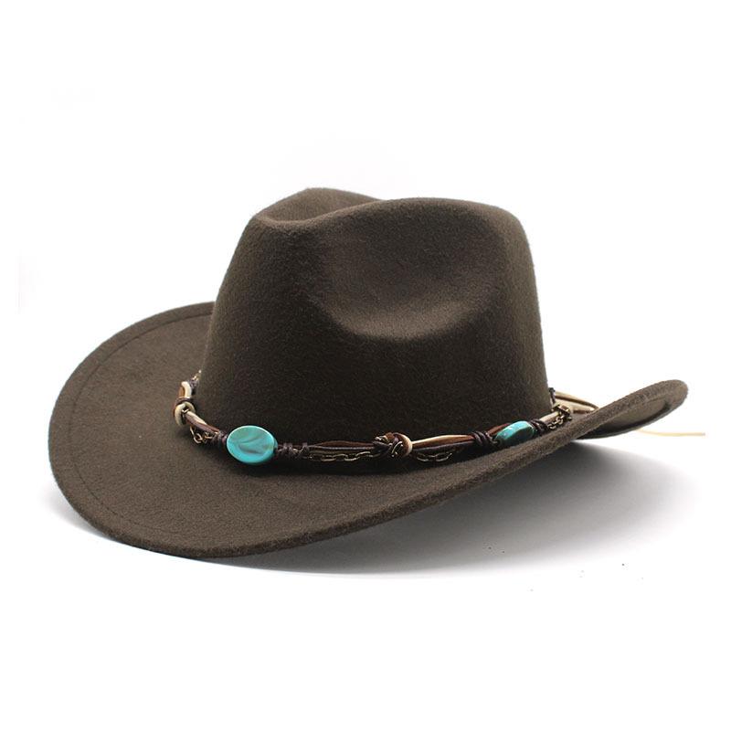 Jewel Cowboy Hat Woolen Curl Top Hat Ethnic Style Curved Brim Top Hat Tibetan Travel Hat Western Cowboy Hat