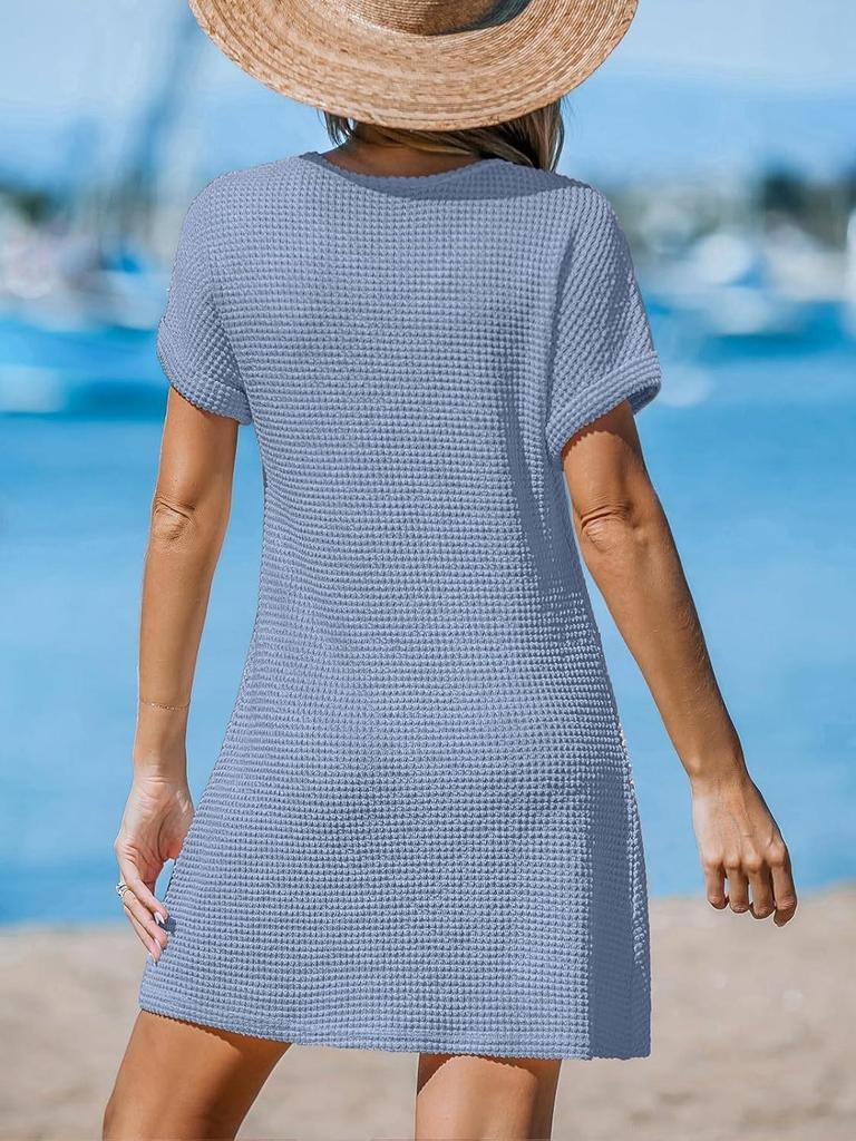 Women's European & American Fashion V-Neck Batwing Sleeve Plaid Knit Dress - Casual, Elegant, Breathable Style