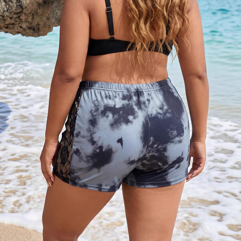 New Sexy Hot Pants - Sheer Lace Patchwork Tie-dye Print Casual Shorts for Sports Activities
