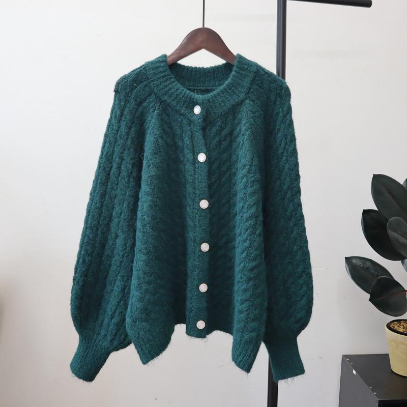 Loose and gentle wind soft waxy sweater jacket autumn and winter new twist crew neck lazy wind knitted cardigan