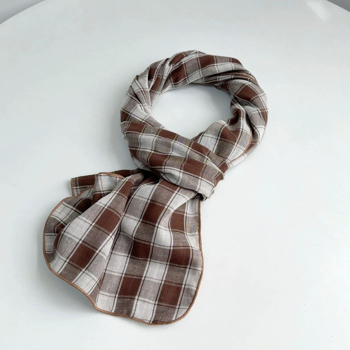 

Retro British Style Cotton Plaid Scarf Double-Sided Fashionable Preppy Scarves Outdoor Sun Protection Scarf 35x170cm