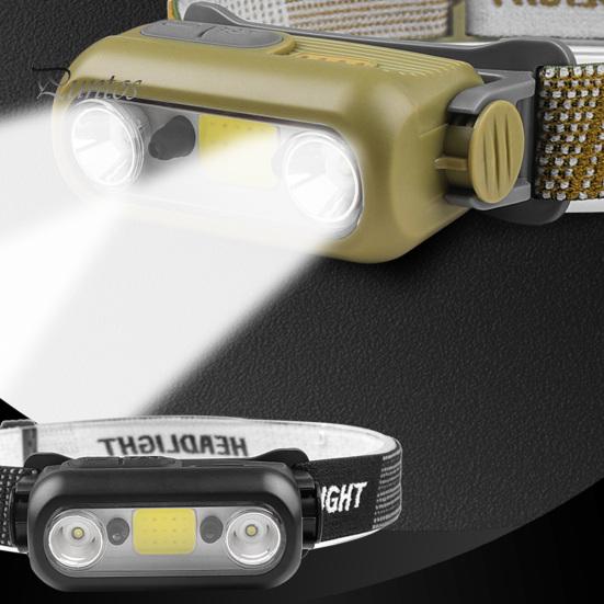 Außensensor-Scheinwerfer, superhell, wasserdicht, über USB wiederaufladbar, verstellbar, atmungsaktiv, Kopfband, leicht, Nachtangeln, Laufen, XPE COB-Lampe