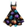 Women's Halloween Printed Off Shoulder Punk Vintage Dress Sleeveless Spaghetti Strap A-Line Midi Dress with Floral and Spider Web Pattern
