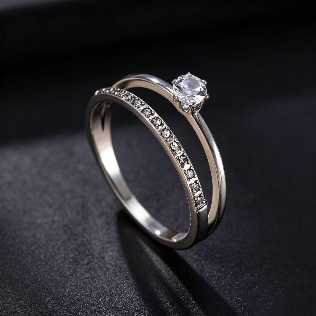 Double Layer Zircon Rings For Women 316L Stainless Steel Waterproof Stackable Ring Dainty Engagement Wedding Jewelry Finger Gift