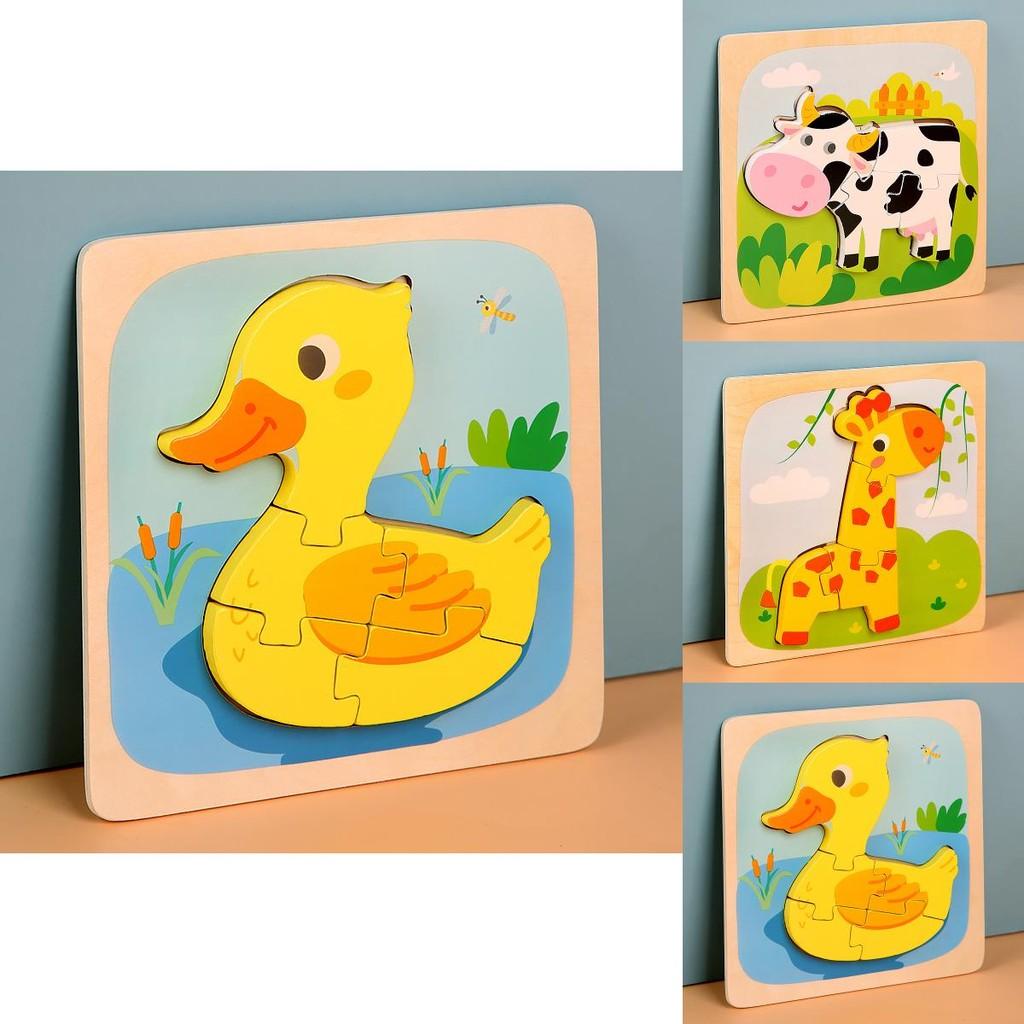 Puzzle 3D en Bois pour Tout-Petit avec Association d'Animaux et Blocs à Emboîtement pour l'Éducation Précoce