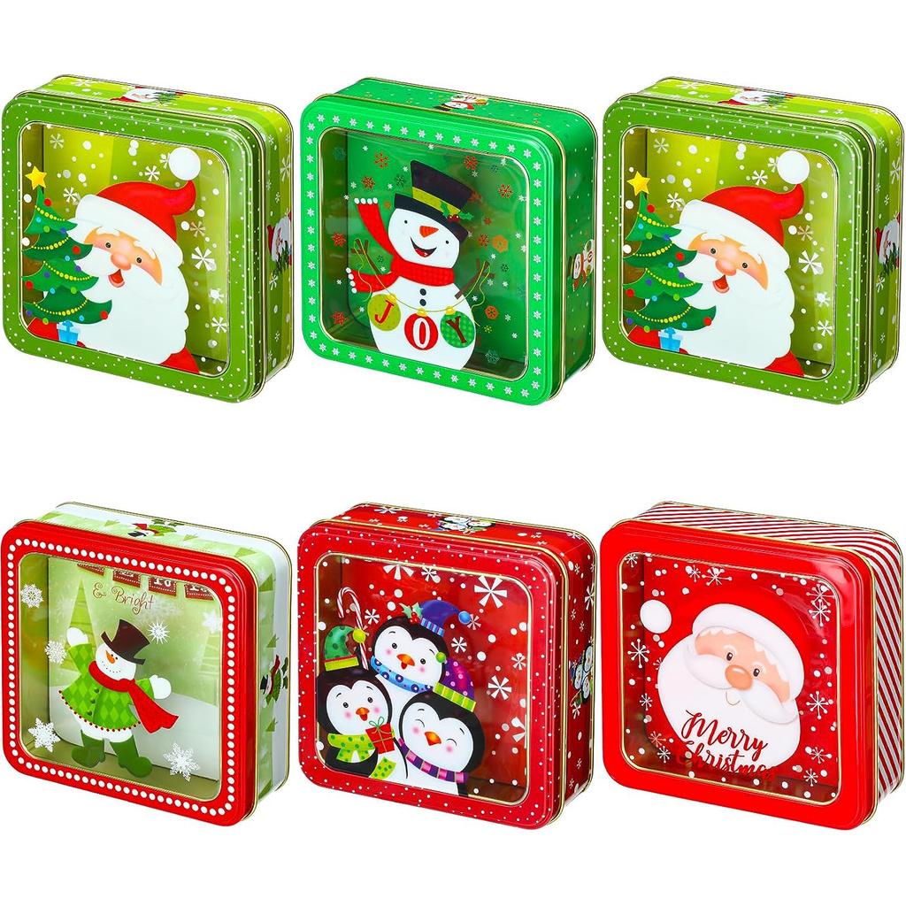Christmas Iron Box With Skylight Tin Plate Box With Cookies Mousse Cake Packaging Christmas Square Small Iron Box