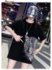 200g Combed Cotton Women's Plus Size Rhinestone Top, 2023 Mid-Length Style